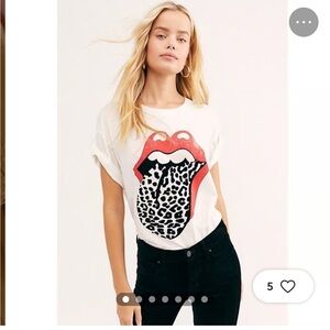 Daydreamer - Rolling Stones White Graphic Tee with Red and Black Design